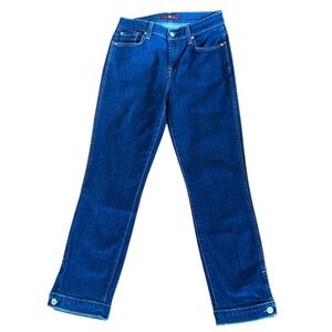 For All Mankind Cropped Ankle Straight Leg Button Hem Blue Jeans Size 26